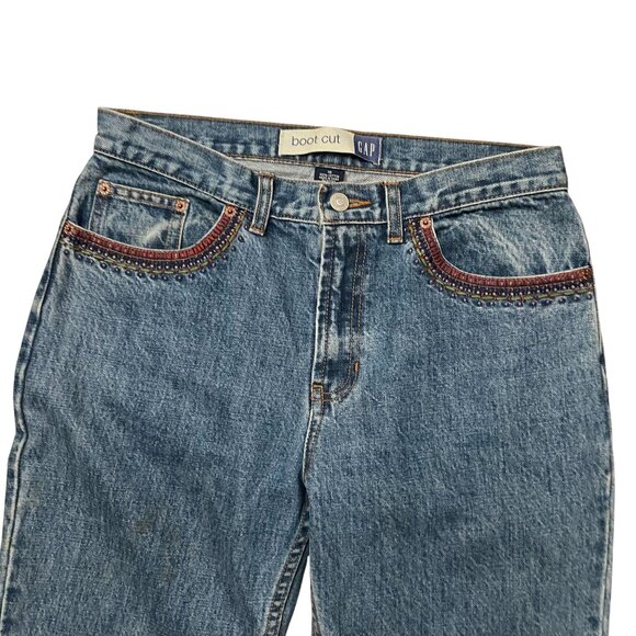 Vintage Gap Denim Embroidered Boot Cut Jeans Women's Size 10 Blue Western 90s - Picture 3 of 11